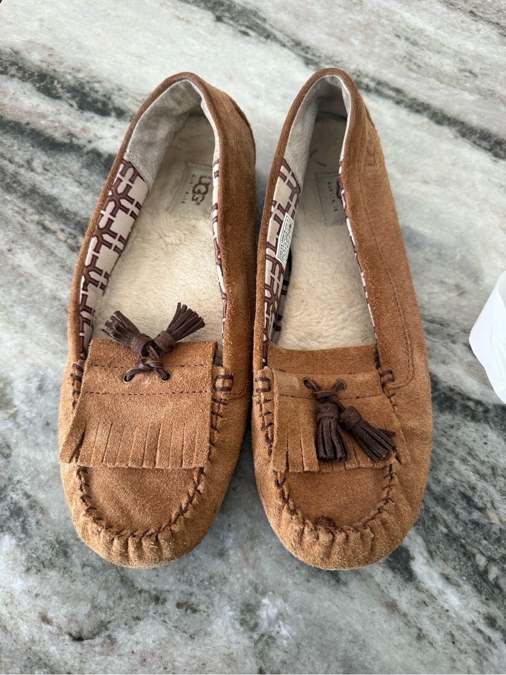 UGG Chestnut Suede Tassel Moccasins